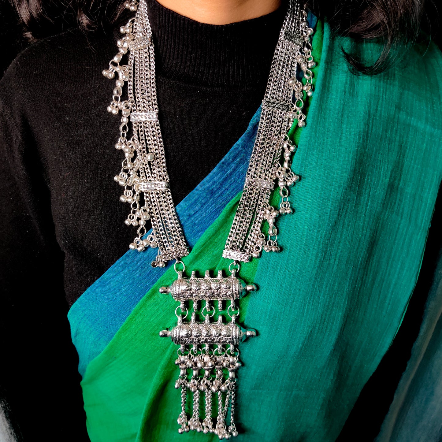 Vedika Long Silver Necklace