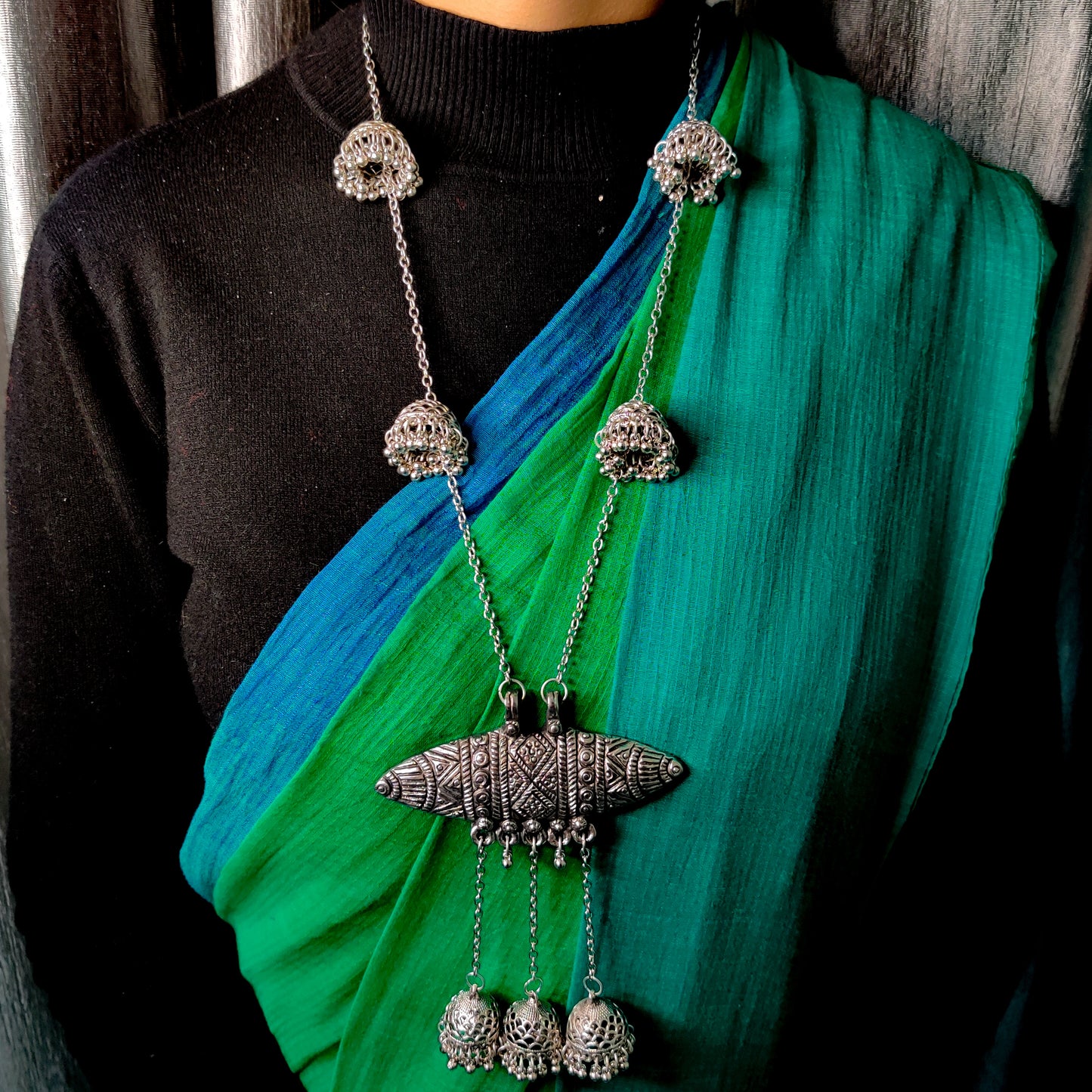 Devanshi Long Silver Necklace